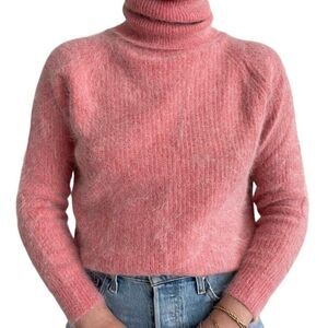 Vintage 80s Womens Casual Corner Salmon Pink Fluffy Soft Sexy Angora Sweater